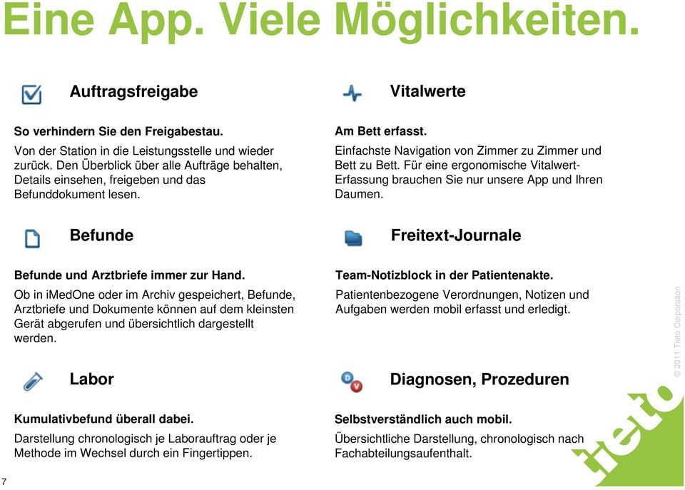 Für eine ergonomische Vitalwert- Erfassung brauchen Sie nur unsere App und Ihren Daumen. Befunde Freitext-Journale Befunde und Arztbriefe immer zur Hand.