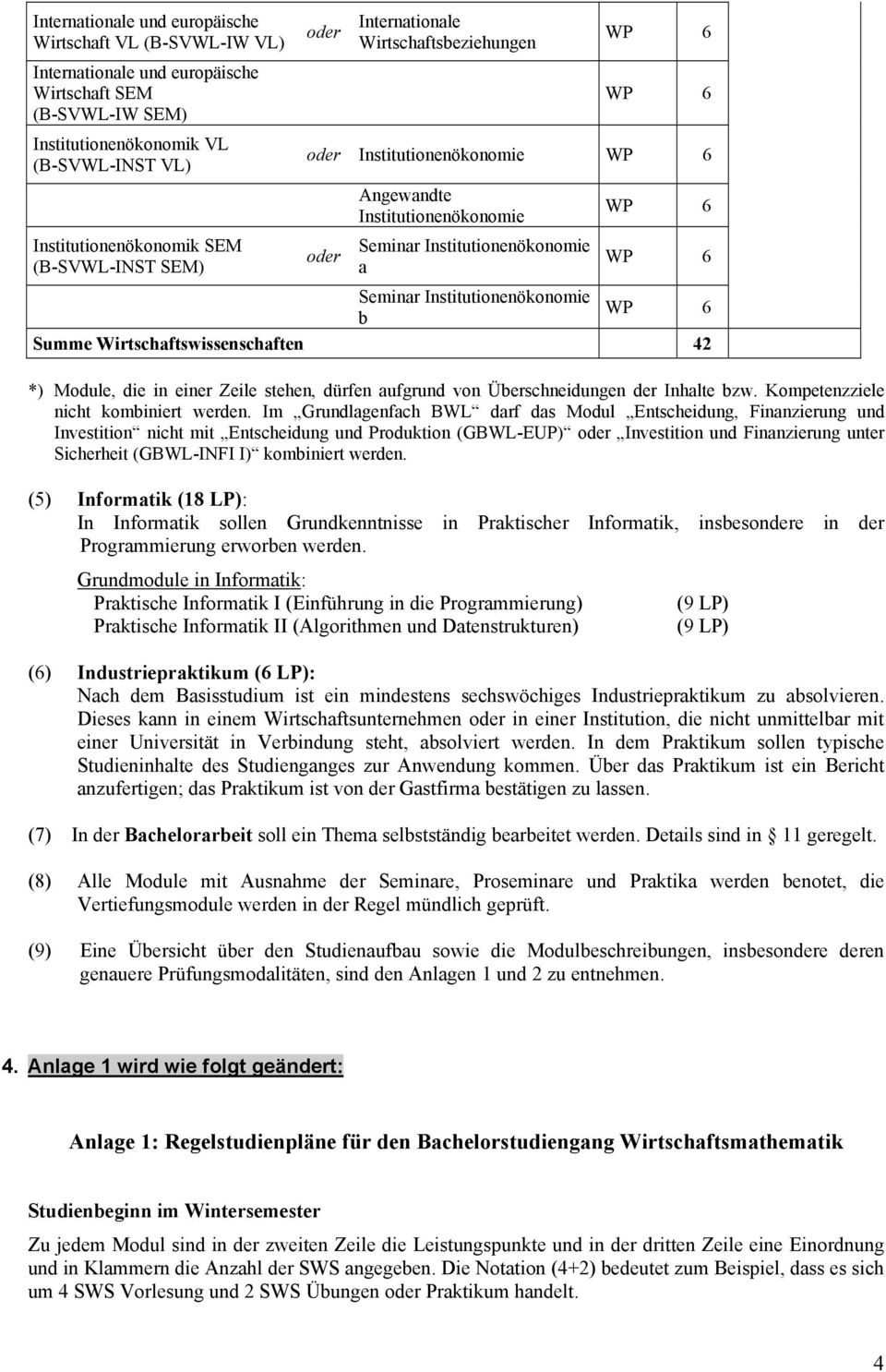 Wirtschaftswissenschaften 42 *) Module, die in einer Zeile stehen, dürfen aufgrund von Überschneidungen der Inhalte bzw. Kompetenzziele nicht kombiniert werden.