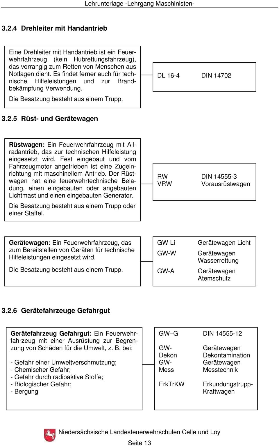 3.2.5 Rüst und Gerätewagen Rüstwagen: Ein Feuerwehrfahrzeug mit Allradantrieb, das zur technischen Hilfeleistung eingesetzt wird.