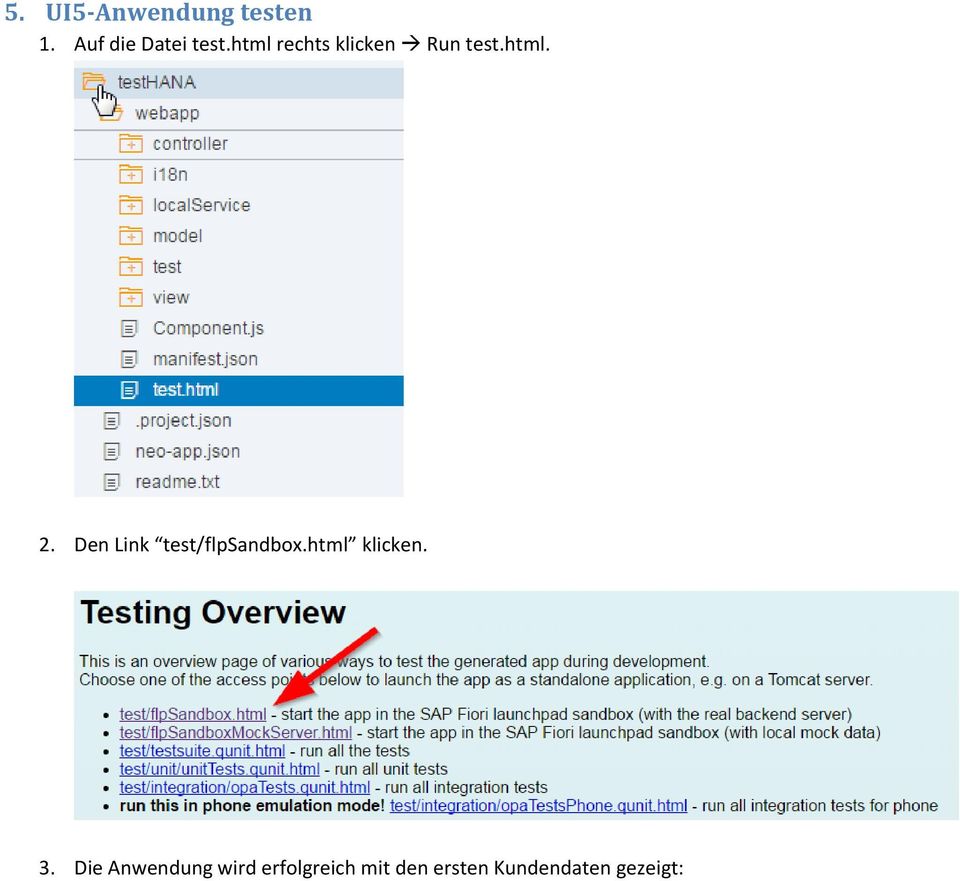 Den Link test/flpsandbox.html klicken. 3.