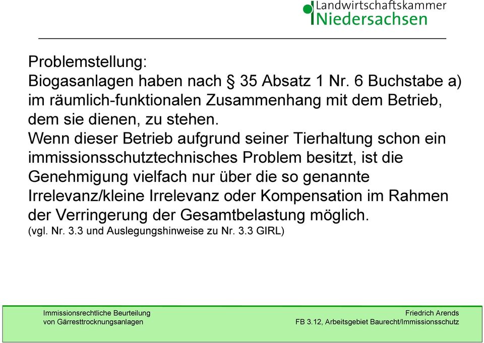 Wenn dieser Betrieb aufgrund seiner Tierhaltung schon ein immissionsschutztechnisches Problem besitzt, ist die