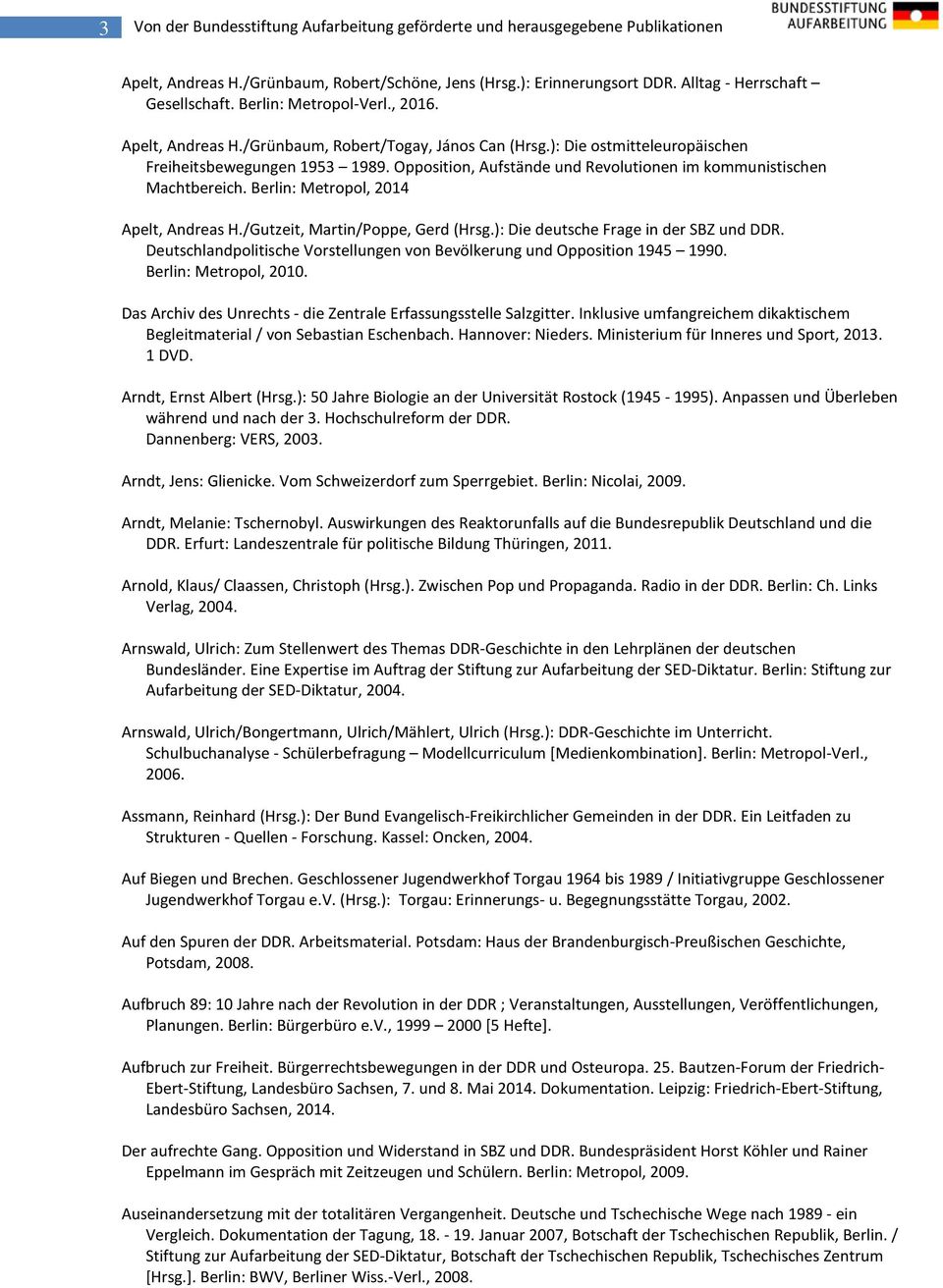 Opposition, Aufstände und Revolutionen im kommunistischen Machtbereich. Berlin: Metropol, 2014 Apelt, Andreas H./Gutzeit, Martin/Poppe, Gerd (Hrsg.): Die deutsche Frage in der SBZ und DDR.