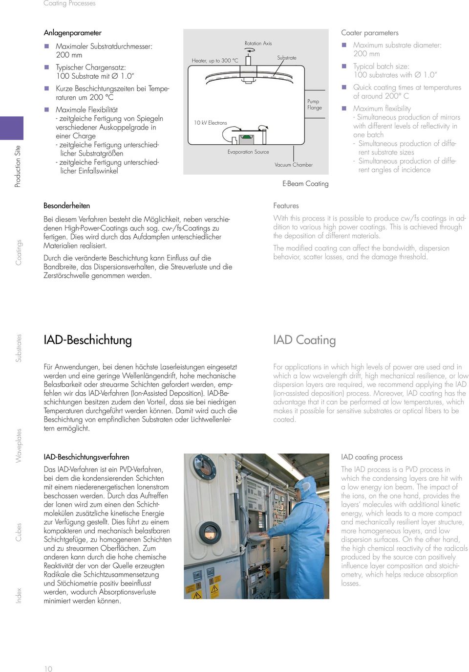 Substratgrößen - zeitgleiche Fertigung unterschiedlicher Einfallswinkel Besonderheiten Bei diesem Verfahren besteht die Möglichkeit, neben verschiedenen High-Power-Coatings auch sog.