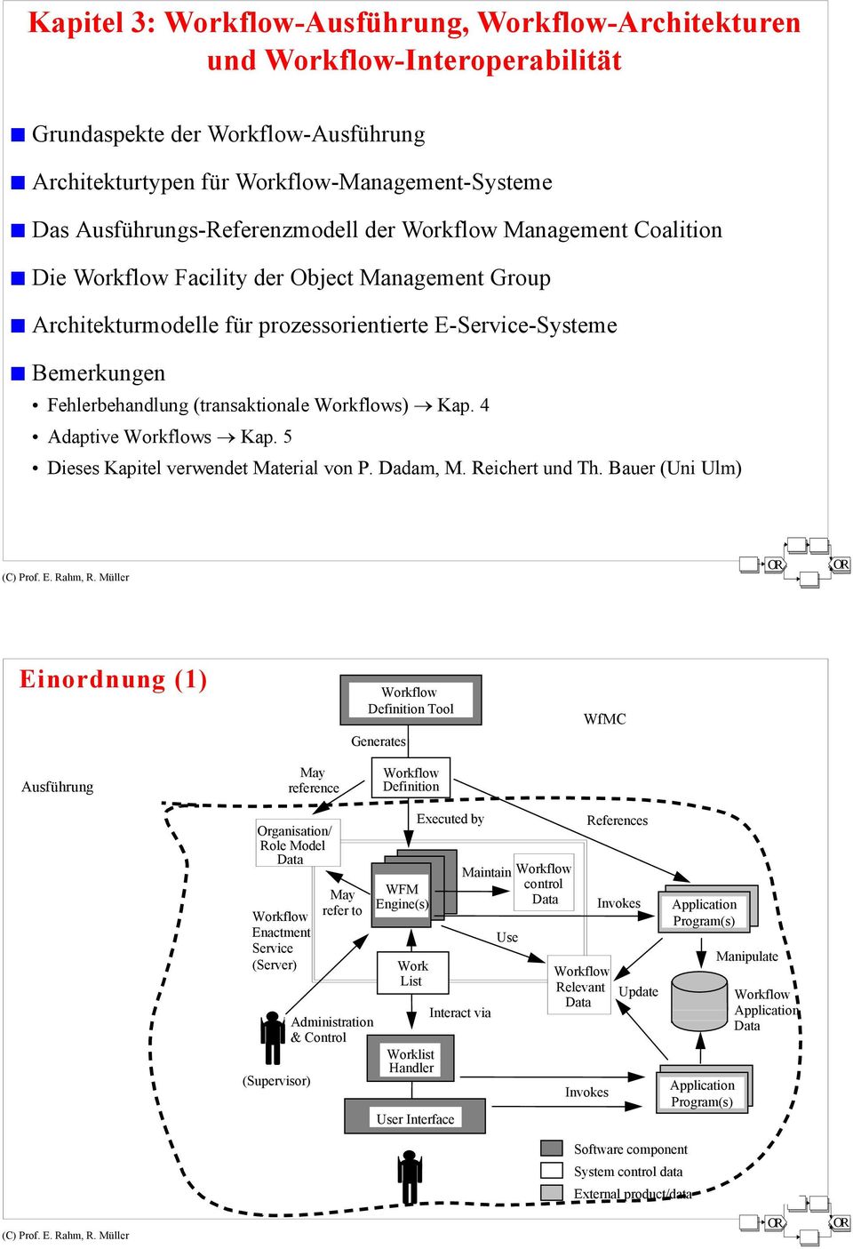 (transaktionale Workflows) Kap. 4 Adaptive Workflows Kap. 5 Dieses Kapitel verwendet Material von P. Dadam, M. Reichert und Th.