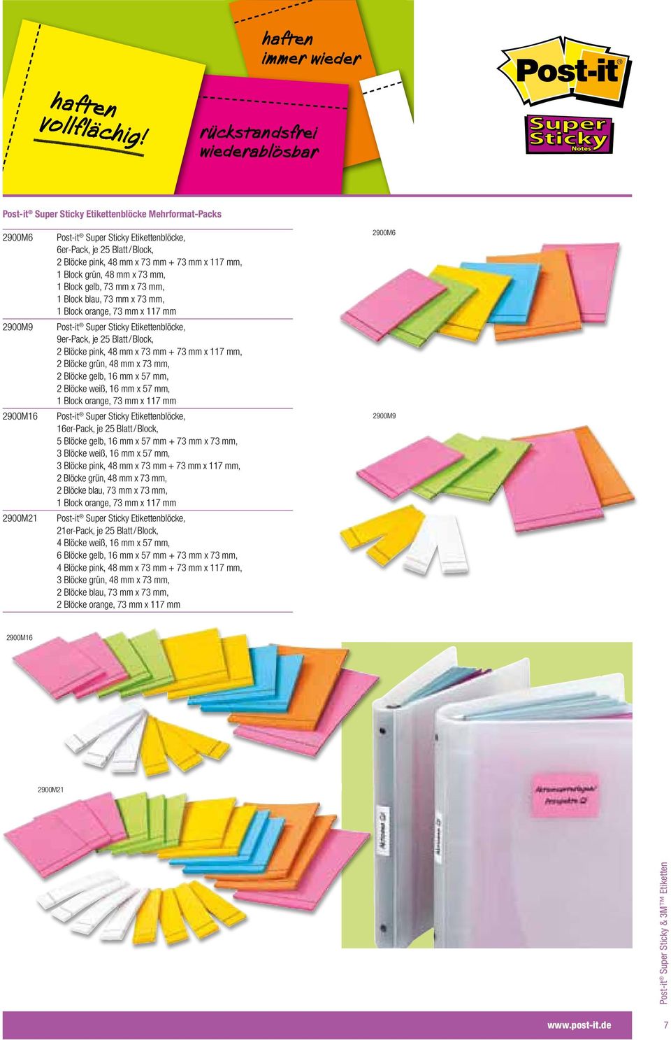 Sticky Etikettenblöcke, 9er-Pack, je 25 Blatt / Block, 2 Blöcke pink, 48 mm x 73 mm + 73 mm x 117 mm, 2 Blöcke grün, 48 mm x 73 mm, 2 Blöcke gelb, 16 mm x 57 mm, 2 Blöcke weiß, 16 mm x 57 mm, 1 Block