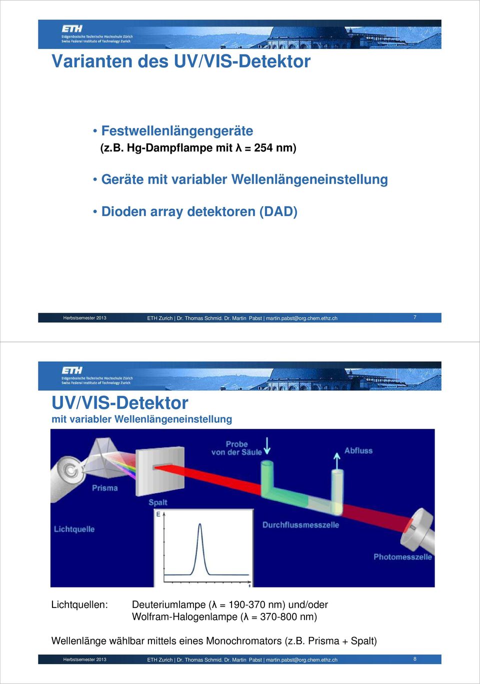 detektoren (DAD) 7 UV/VIS-Detektor mit variabler Wellenlängeneinstellung Lichtquellen: