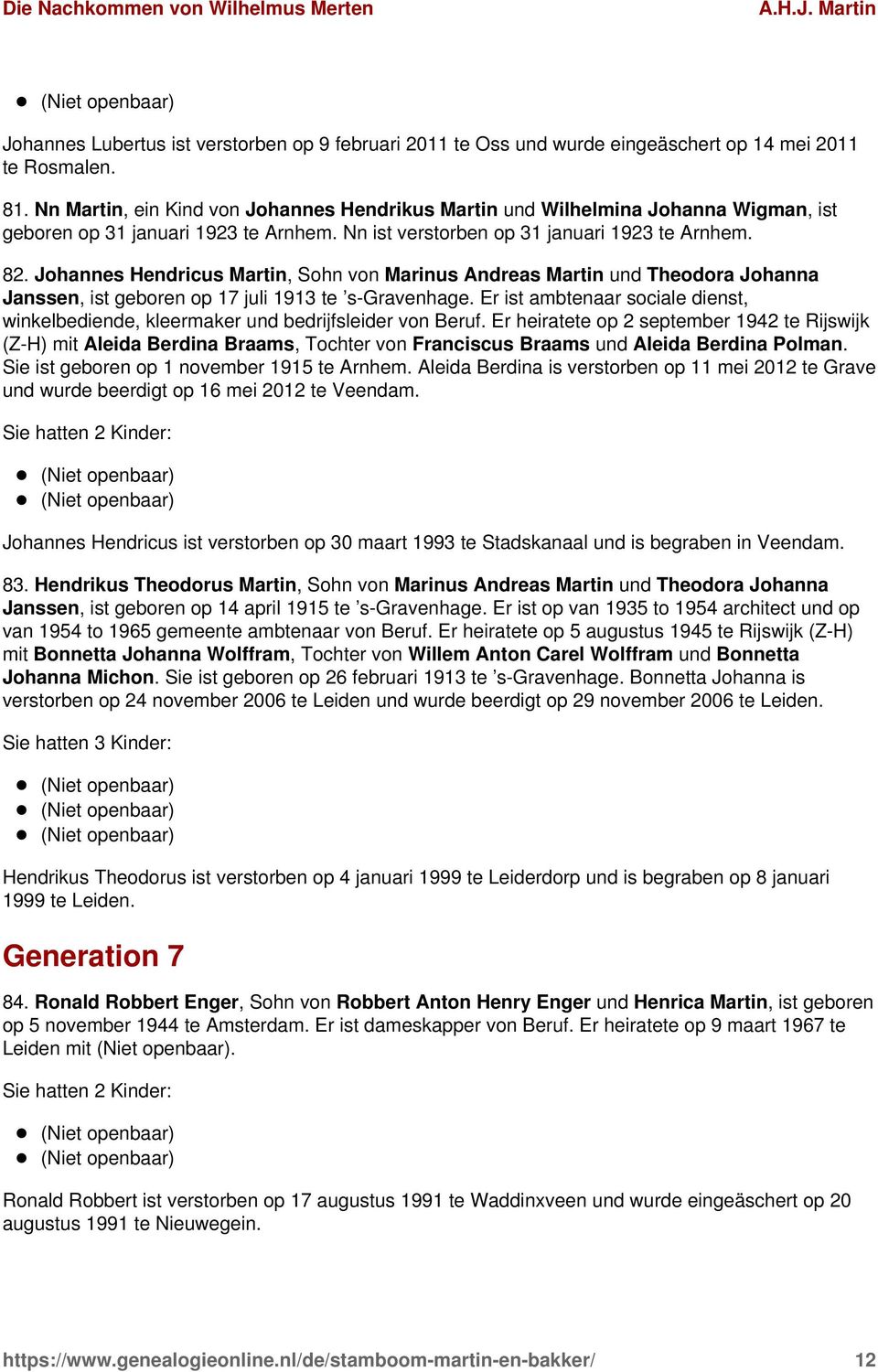 Johannes Hendricus Martin, Sohn von Marinus Andreas Martin und Theodora Johanna Janssen, ist geboren op 17 juli 1913 te s-gravenhage.