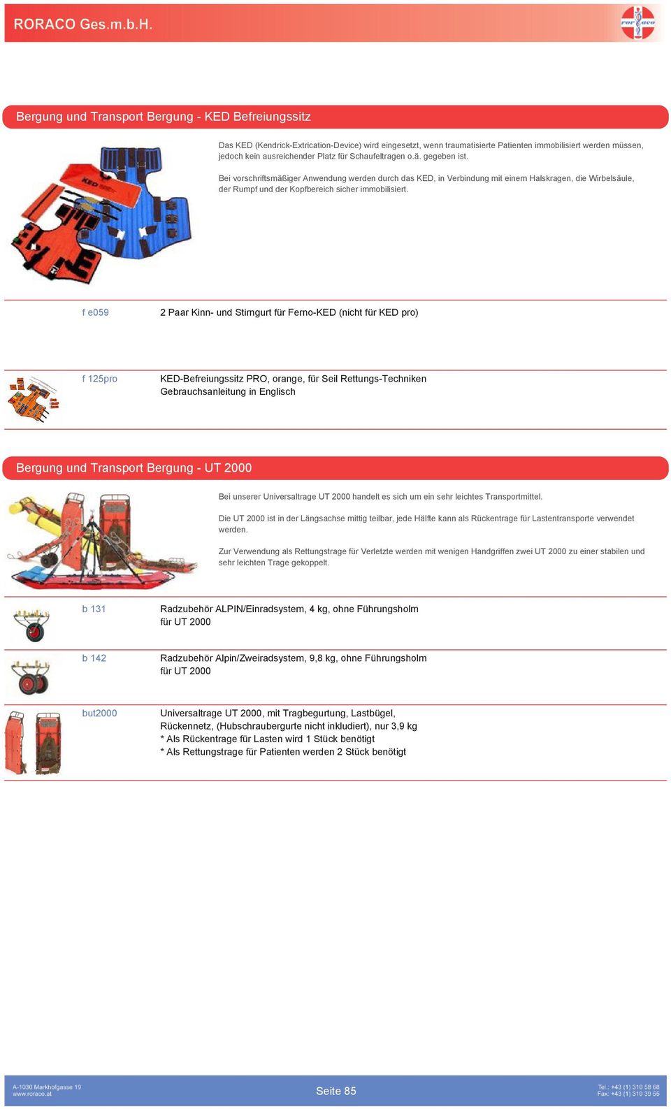 f e059 2 Paar Kinn- und Stirngurt für Ferno-KED (nicht für KED pro) f 125pro KED-Befreiungssitz PRO, orange, für Seil Rettungs-Techniken Gebrauchsanleitung in Englisch Bergung und Transport Bergung -