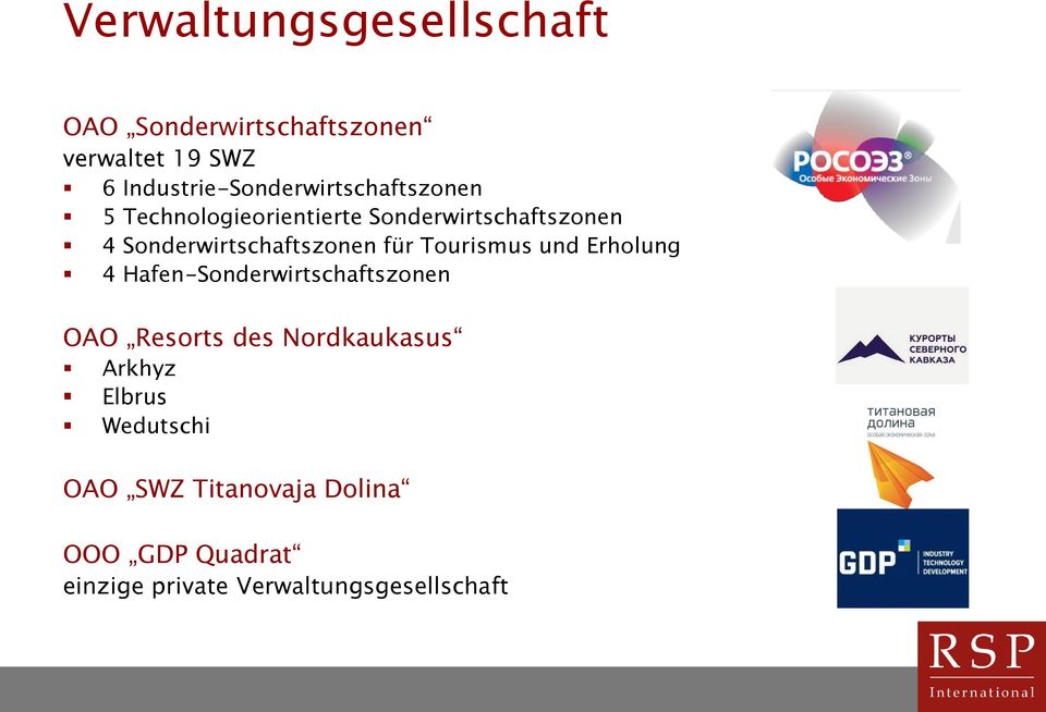 Sonderwirtschaftszonen für Tourismus und Erholung 4 Hafen-Sonderwirtschaftszonen OAO