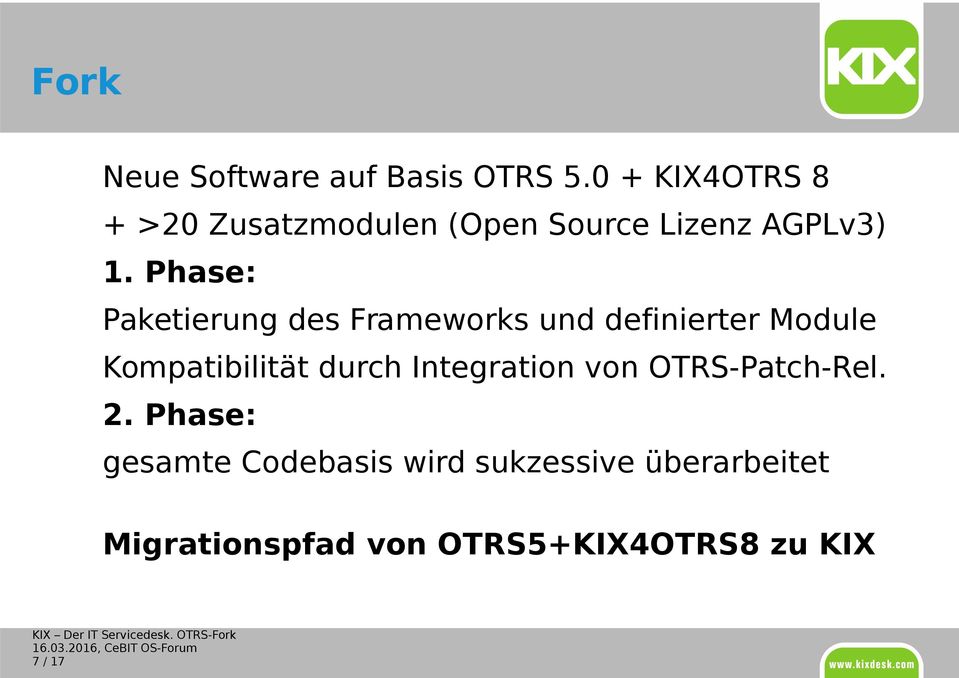 Phase: Paketierung des Frameworks und definierter Module Kompatibilität durch