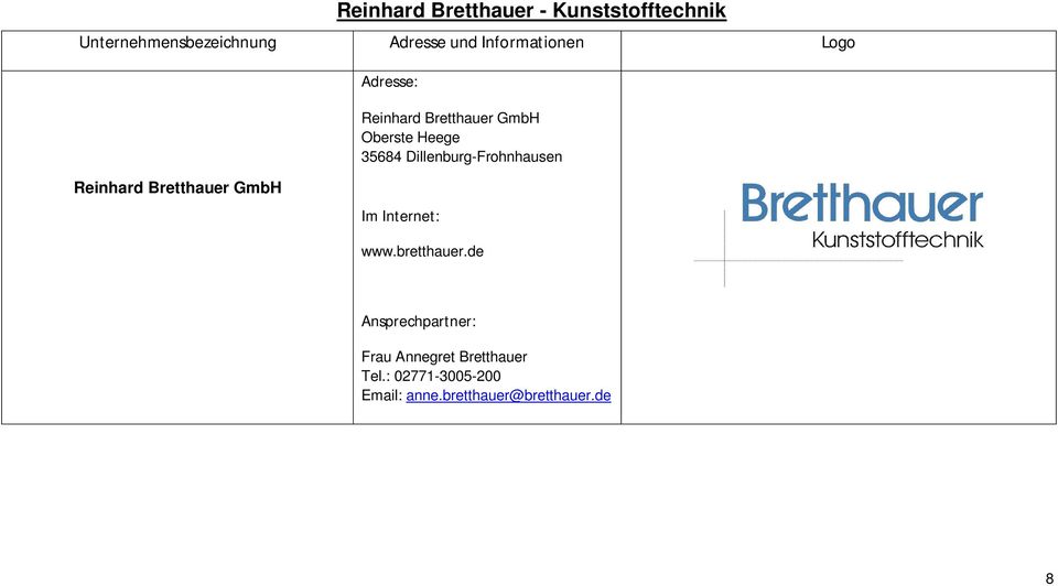 Reinhard Bretthauer GmbH www.bretthauer.