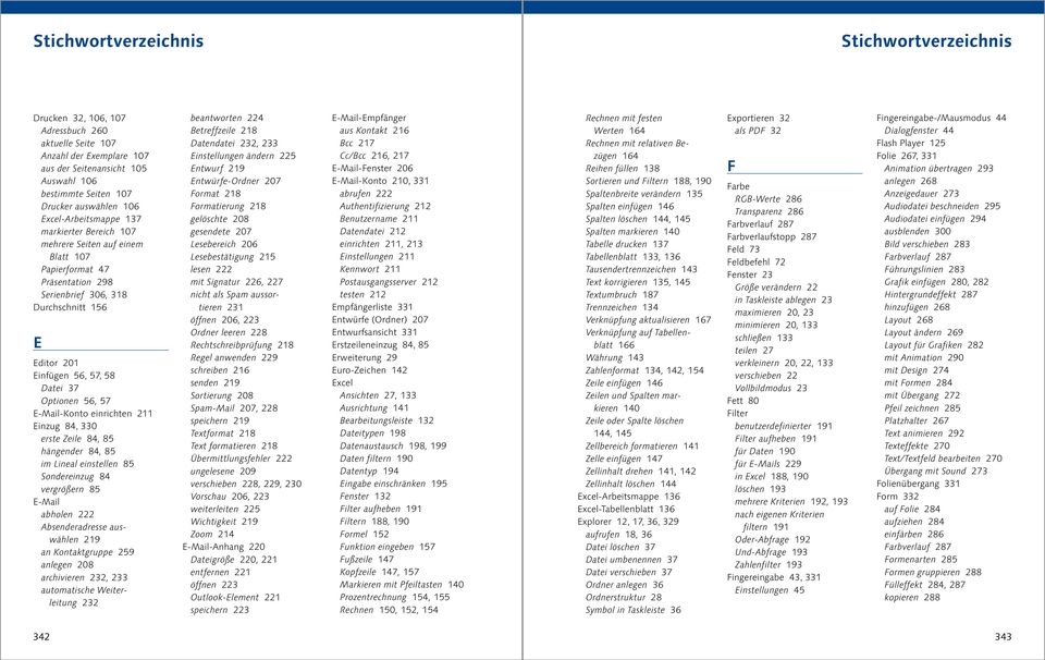 Optionen 56, 57 E-Mail-Konto einrichten 211 Einzug 84, 330 erste Zeile 84, 85 hängender 84, 85 im Lineal einstellen 85 Sondereinzug 84 vergrößern 85 E-Mail abholen 222 Absenderadresse auswählen 219