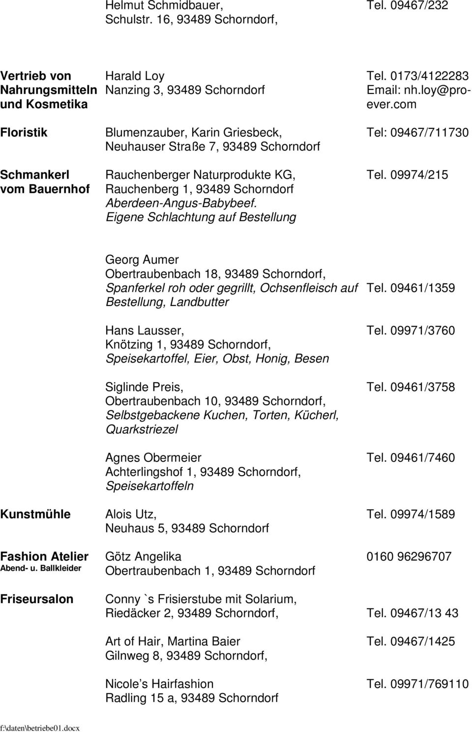Eigene Schlachtung auf Bestellung Tel: 09467/711730 Tel. 09974/215 Kunstmühle Fashion Atelier Abend- u.
