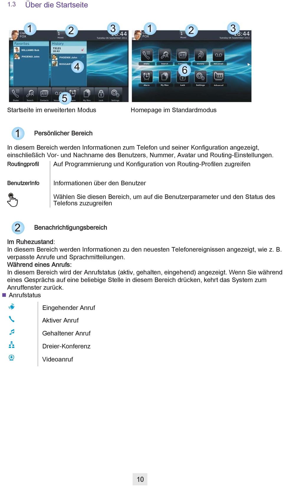 Routingprofil Auf Programmierung und Konfiguration von Routing-Profilen zugreifen BenutzerInfo Informationen über den Benutzer Wählen Sie diesen Bereich, um auf die Benutzerparameter und den Status