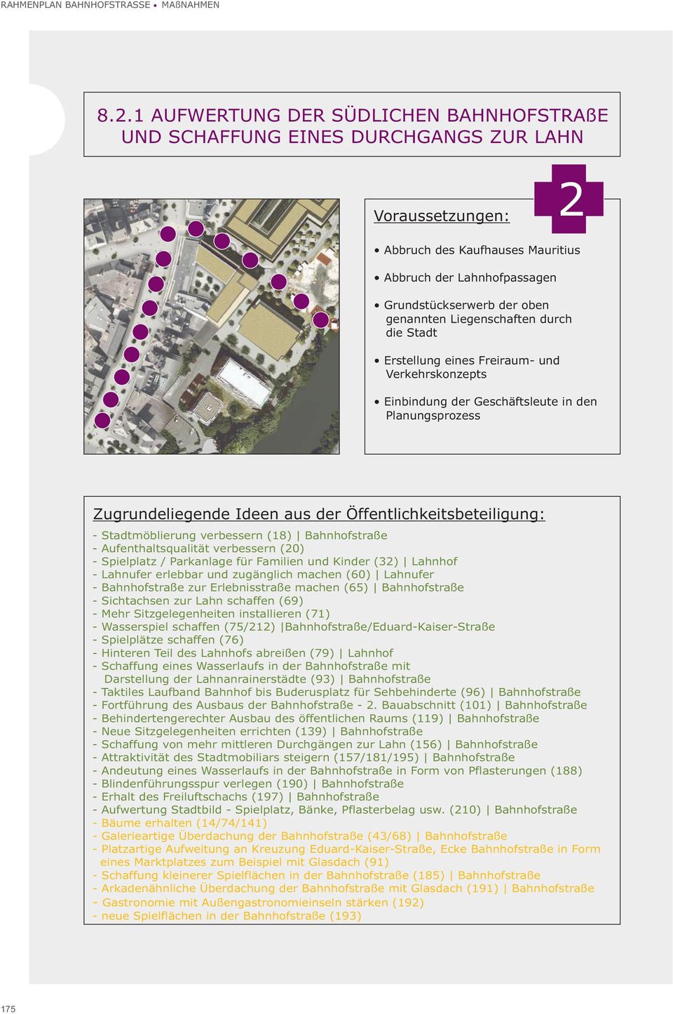 (20) - Spielplatz / Parkanlage für Familien und Kinder (32) Lahnhof - Lahnufer erlebbar und zugänglich machen (60) Lahnufer - Bahnhofstraße zur Erlebnisstraße machen (65) Bahnhofstraße - Sichtachsen