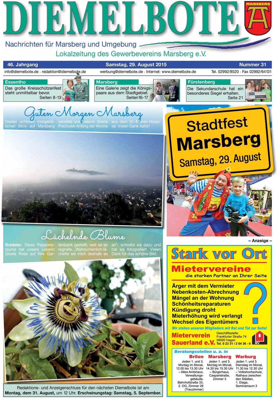 Seiten16-17 Guten Morgen Marsberg Diesen schönen morgendlichen Blick auf Marsberg sendete uns Leserin Gisela Piechulek Anfang der Woche aus dem St.-Marien-ospital. Vielen Dank dafür!