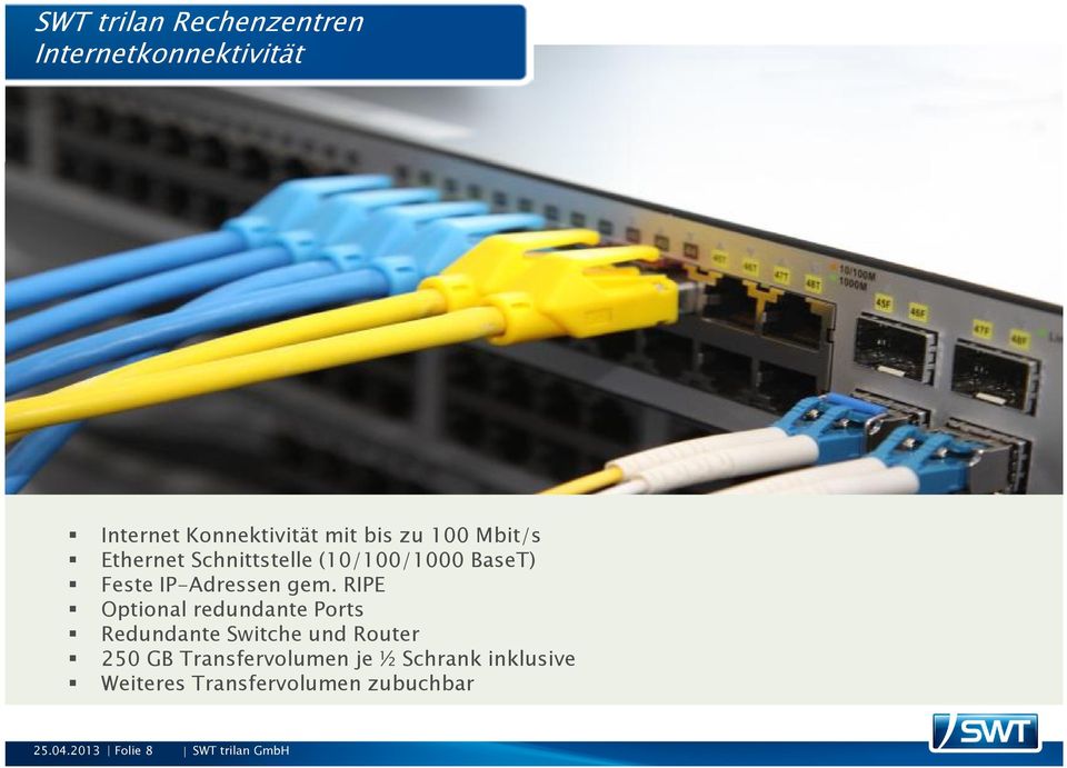 RIPE Optional redundante Ports Redundante Switche und Router 250 GB Transfervolumen