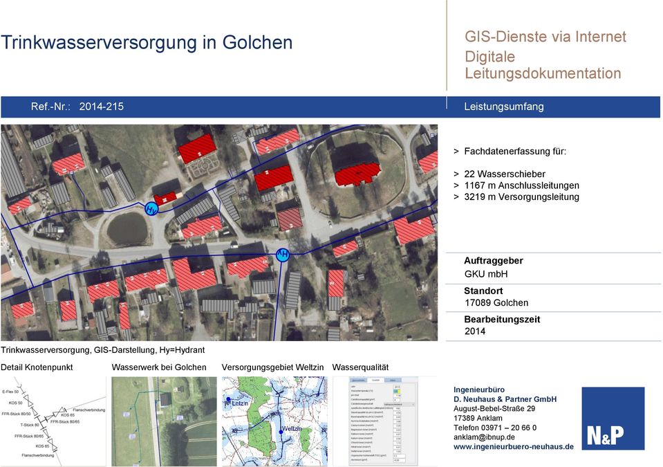 m Versorgungsleitung GKU mbh 17089 Golchen 2014 Trinkwasserversorgung, GIS-Darstellung,