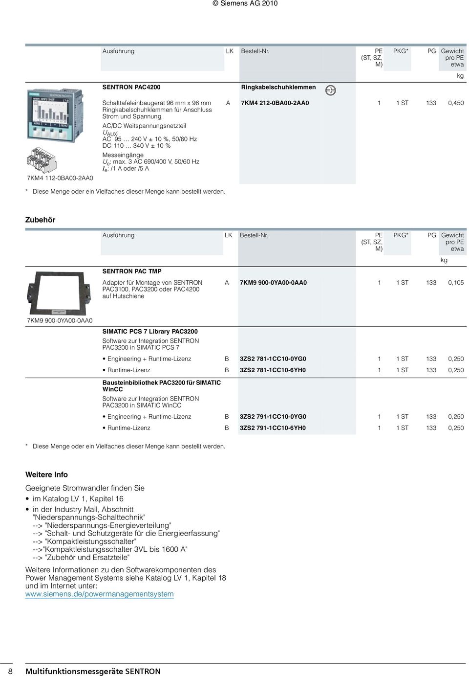 AC/DC Weitspannungsnetzteil U AUX : AC 95 240 V ± 10 %, 50/60 Hz DC 110 340 V ± 10 % Messeingänge U e : max.