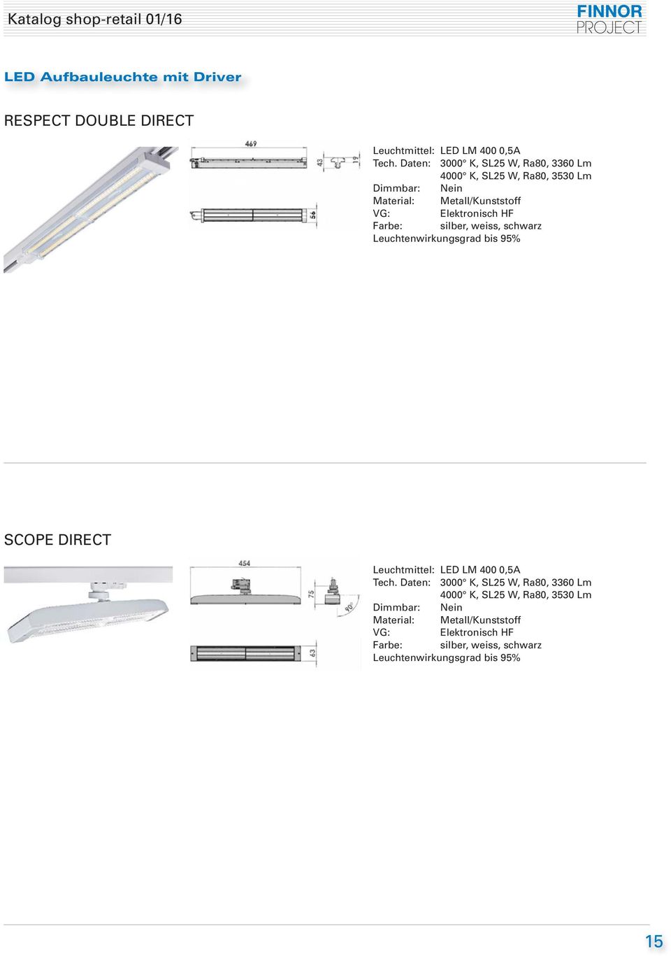 Leuchtenwirkungsgrad bis 95% SCOPE DIRECT Leuchtmittel: LED LM 400 0,5A Tech.