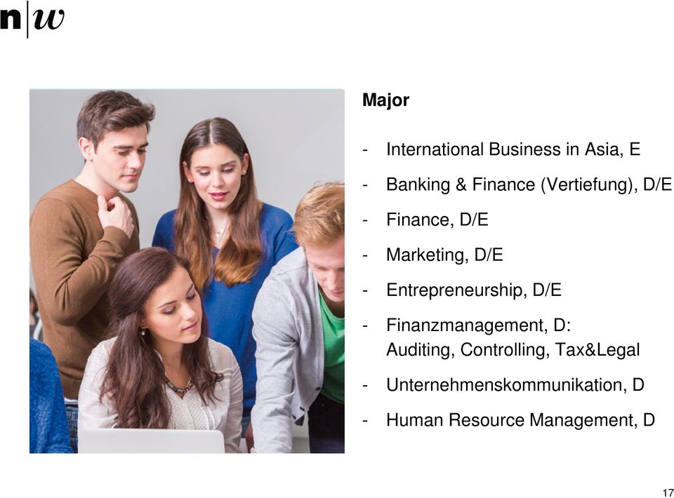 Entrepreneurship, D/E - Finanzmanagement, D: Auditing,