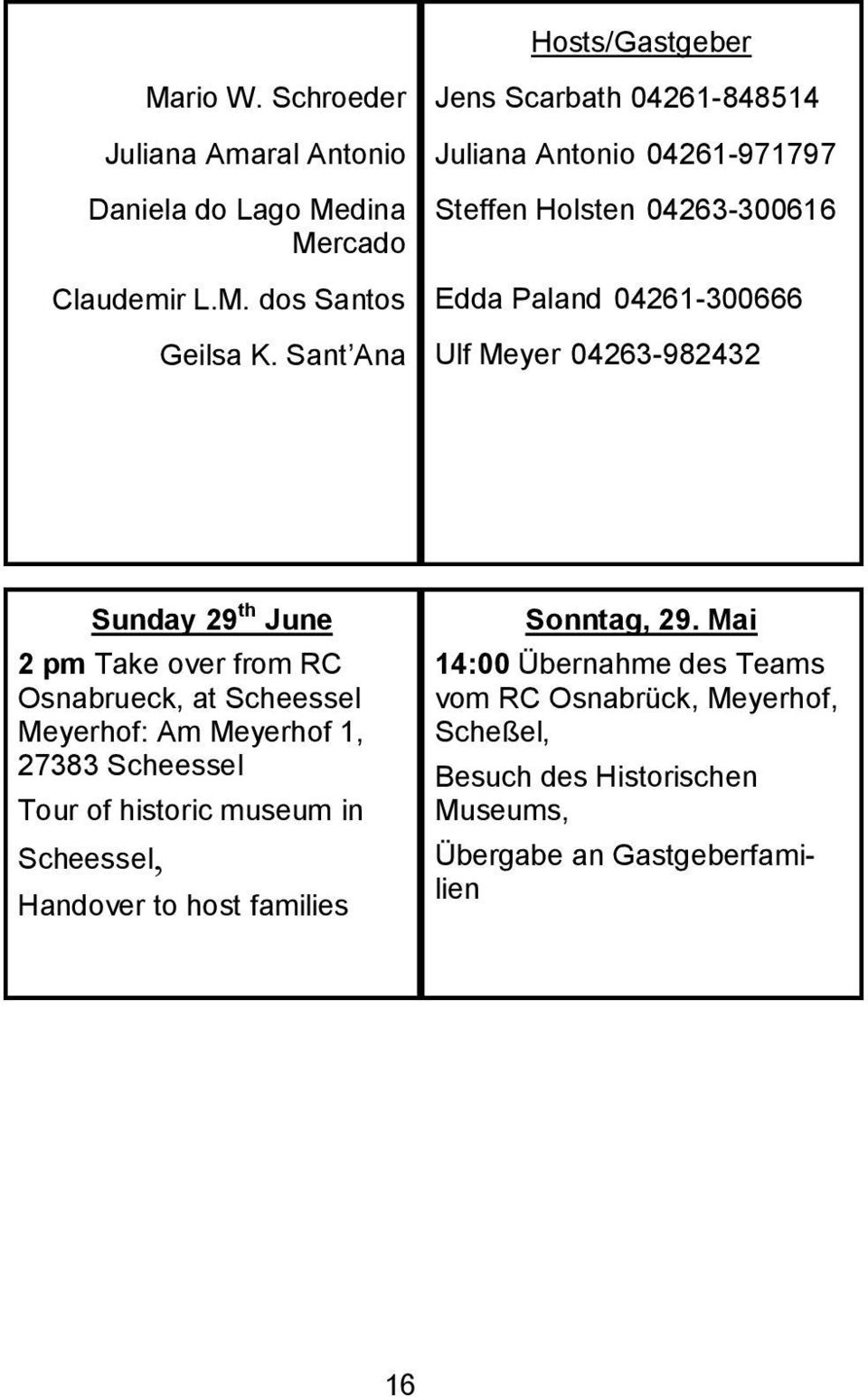 Sunday 29 th June 2 pm Take over from RC Osnabrueck, at Scheessel Meyerhof: Am Meyerhof 1, 27383 Scheessel Tour of historic museum in Scheessel,