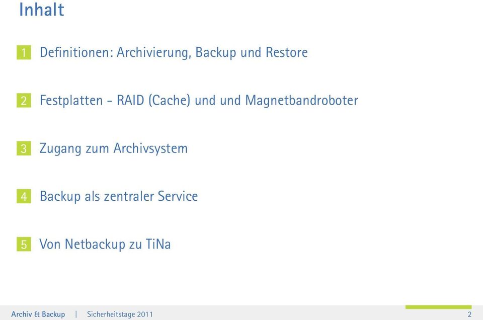Zugang zum Archivsystem 4 Backup als zentraler Service 5