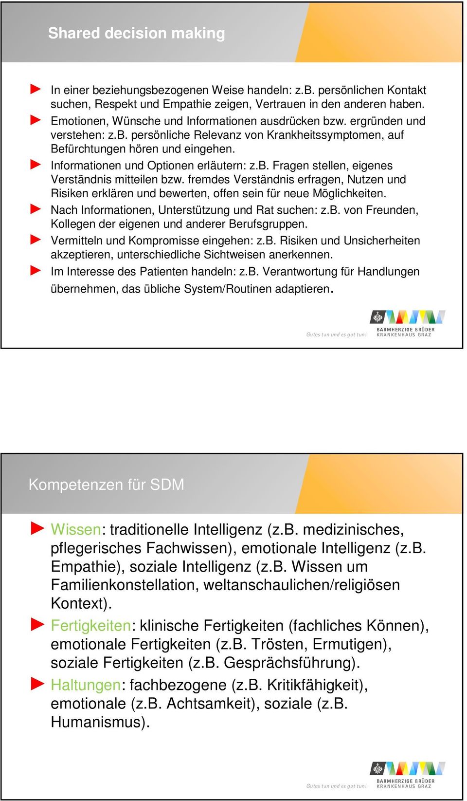 Informationen und Optionen erläutern: z.b. Fragen stellen, eigenes Verständnis mitteilen bzw. fremdes Verständnis erfragen, Nutzen und Risiken erklären und bewerten, offen sein für neue Möglichkeiten.