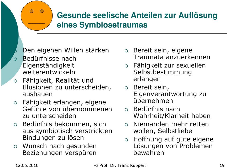 nach gesunden Beziehungen verspüren Bereit sein, eigene Traumata anzuerkennen Fähigkeit zur sexuellen Selbstbestimmung erlangen Bereit sein, Eigenverantwortung zu übernehmen