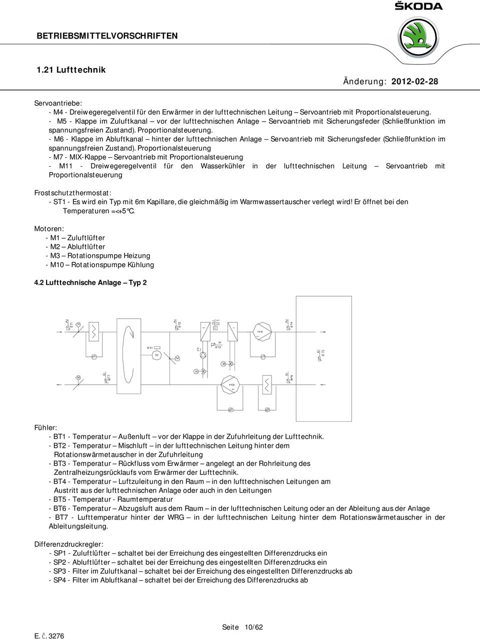 - M6 - Klappe im Abluftkanal hinter der lufttechnischen Anlage Servoantrieb mit Sicherungsfeder (Schließfunktion im spannungsfreien Zustand).