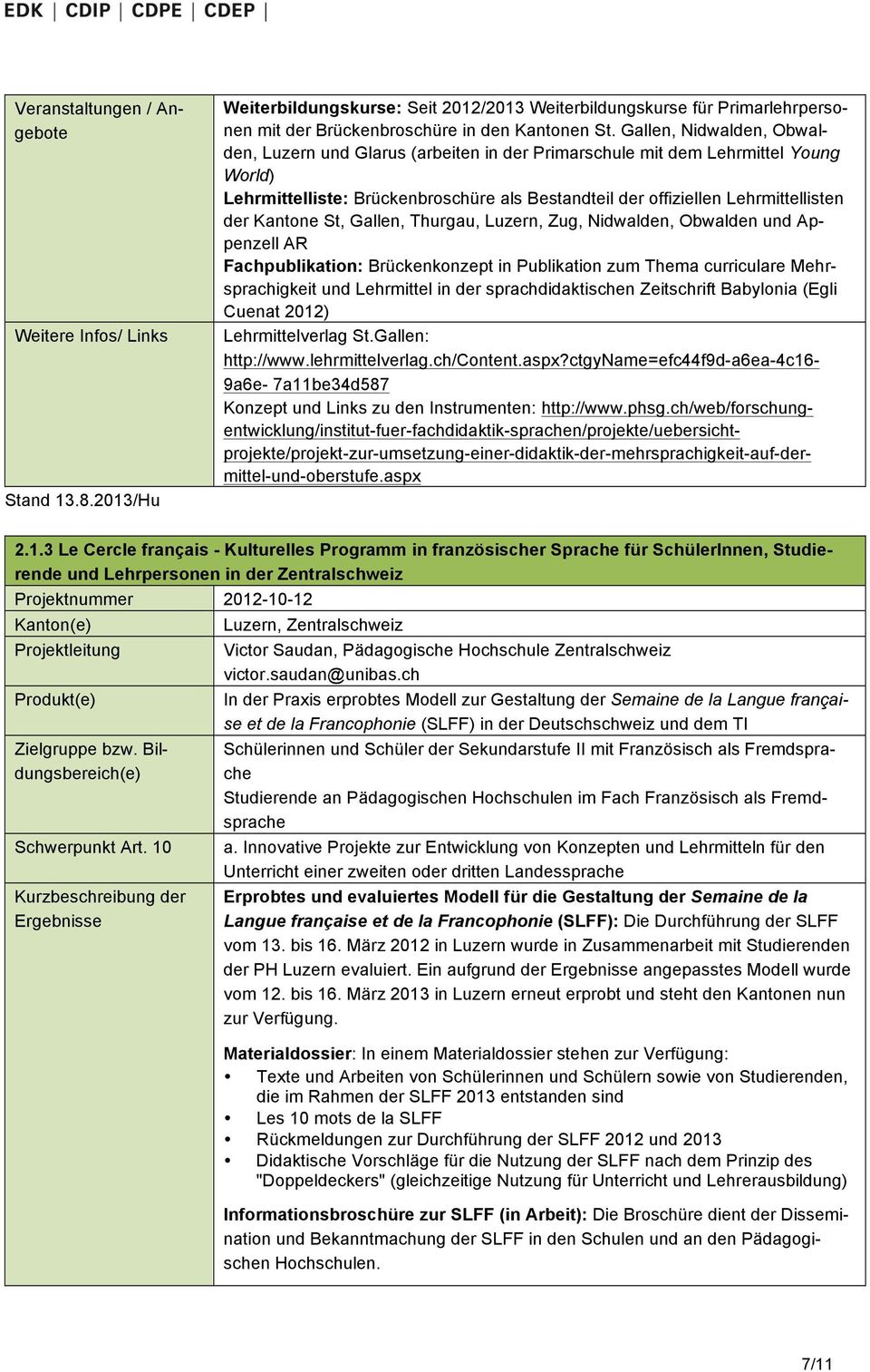 Kantone St, Gallen, Thurgau, Luzern, Zug, Nidwalden, Obwalden und Appenzell AR Fachpublikation: Brückenkonzept in Publikation zum Thema curriculare Mehrsprachigkeit und Lehrmittel in der