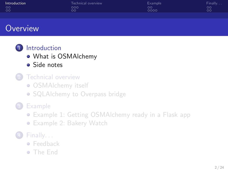 bridge 3 Example Example 1: Getting OSMAlchemy ready in a