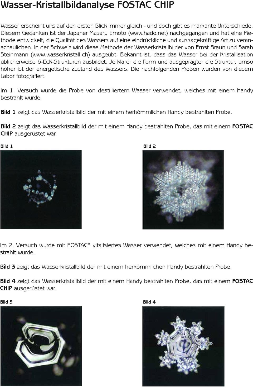 In der Schweiz wird diese Methode der Wasserkristallbilder von Ernst Braun und Sarah Steinmann (www.wasserkristall.ch) ausgeübt.