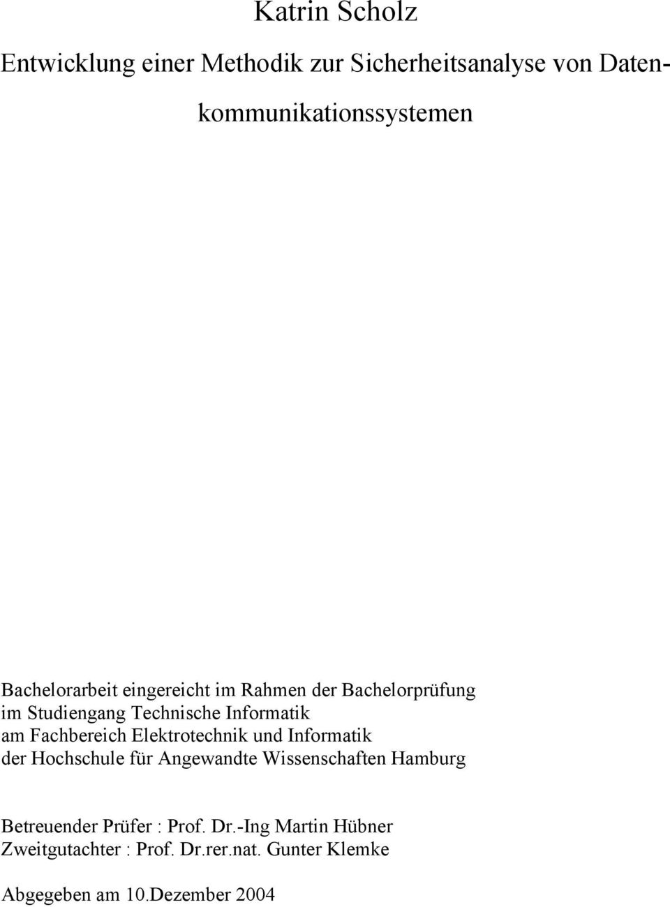 Fachbereich Elektrotechnik und Informatik der Hochschule für Angewandte Wissenschaften Hamburg