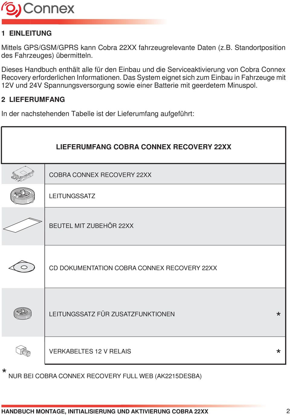 Das System eignet sich zum Einbau in Fahrzeuge mit 12V und 24V Spannungsversorgung sowie einer Batterie mit geerdetem Minuspol.