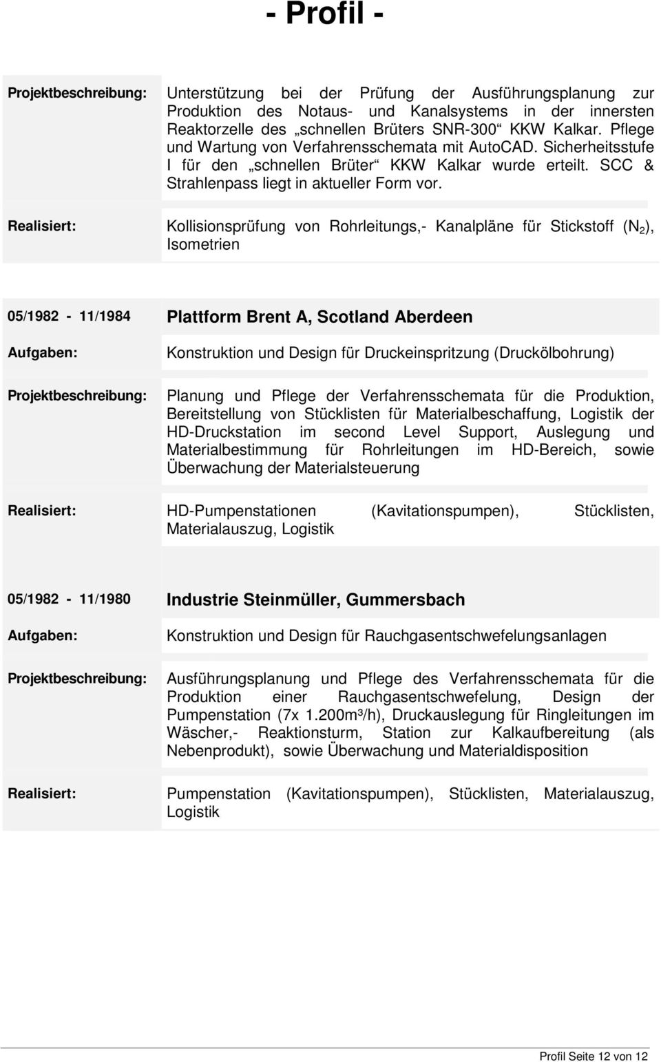 Kollisionsprüfung von Rohrleitungs,- Kanalpläne für Stickstoff (N 2 ), Isometrien 05/1982-11/1984 Plattform Brent A, Scotland Aberdeen Konstruktion und Design für Druckeinspritzung (Druckölbohrung)