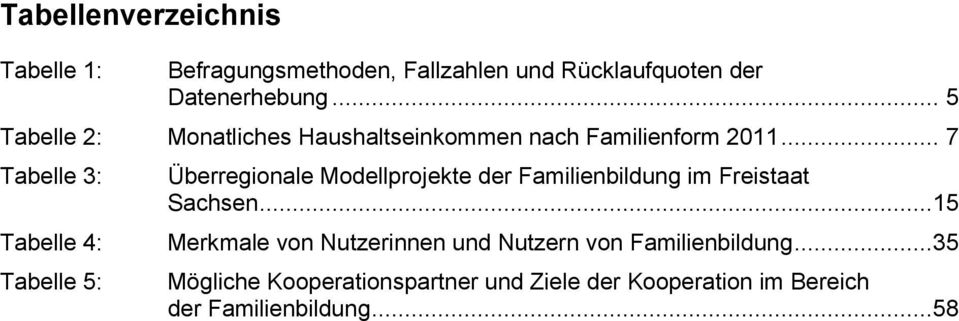 .. 7 Tabelle 3: Überregionale Modellprojekte der Familienbildung im Freistaat Sachsen.