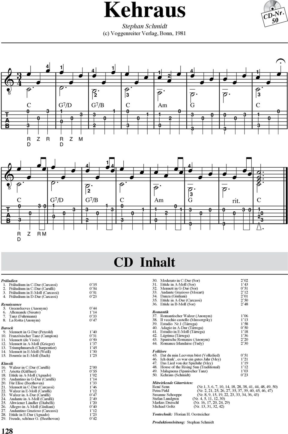 Menuett in G-ur (Petzold) 4. Französischer Tanz (ampion). Menuett (de Visée) 59. Menuett in A-Moll (Krieger) 7. Triumphmarsch (harpentier) 45 4. Menuett in E-Moll (Weiß) 5.