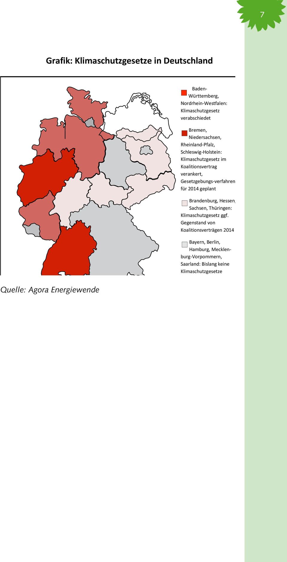 Gesetzgebungs-verfahren für 2014 geplant Brandenburg, Hessen, Sachsen, Thüringen: Klimaschutzgesetz ggf.