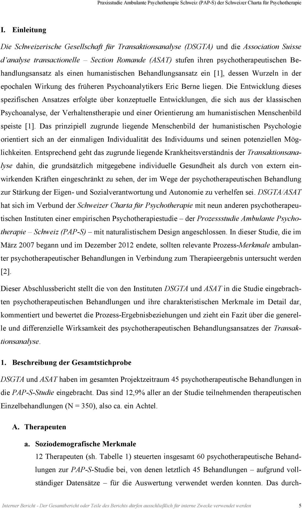 Abschlussbericht Praxisstudie Ambulante Psychotherapie Schweiz Pap S Der Institute Der Schweizer Charta Fur Psychotherapie Pdf Kostenfreier Download