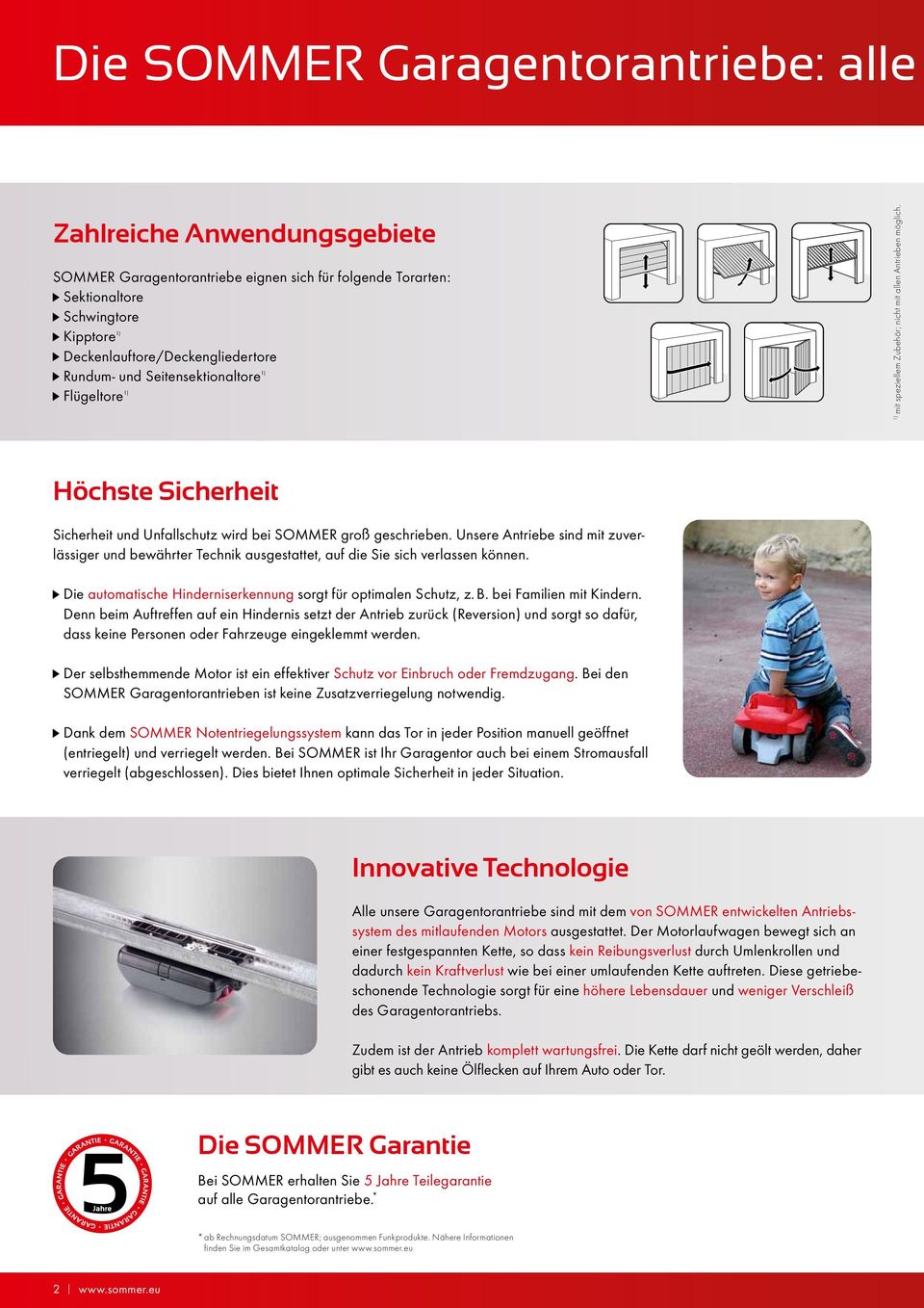 Unsere Antriebe sind mit zuverlässiger und bewährter Technik ausgestattet, auf die Sie sich verlassen können. Die automatische Hinderniserkennung sorgt für optimalen Schutz, z. B.