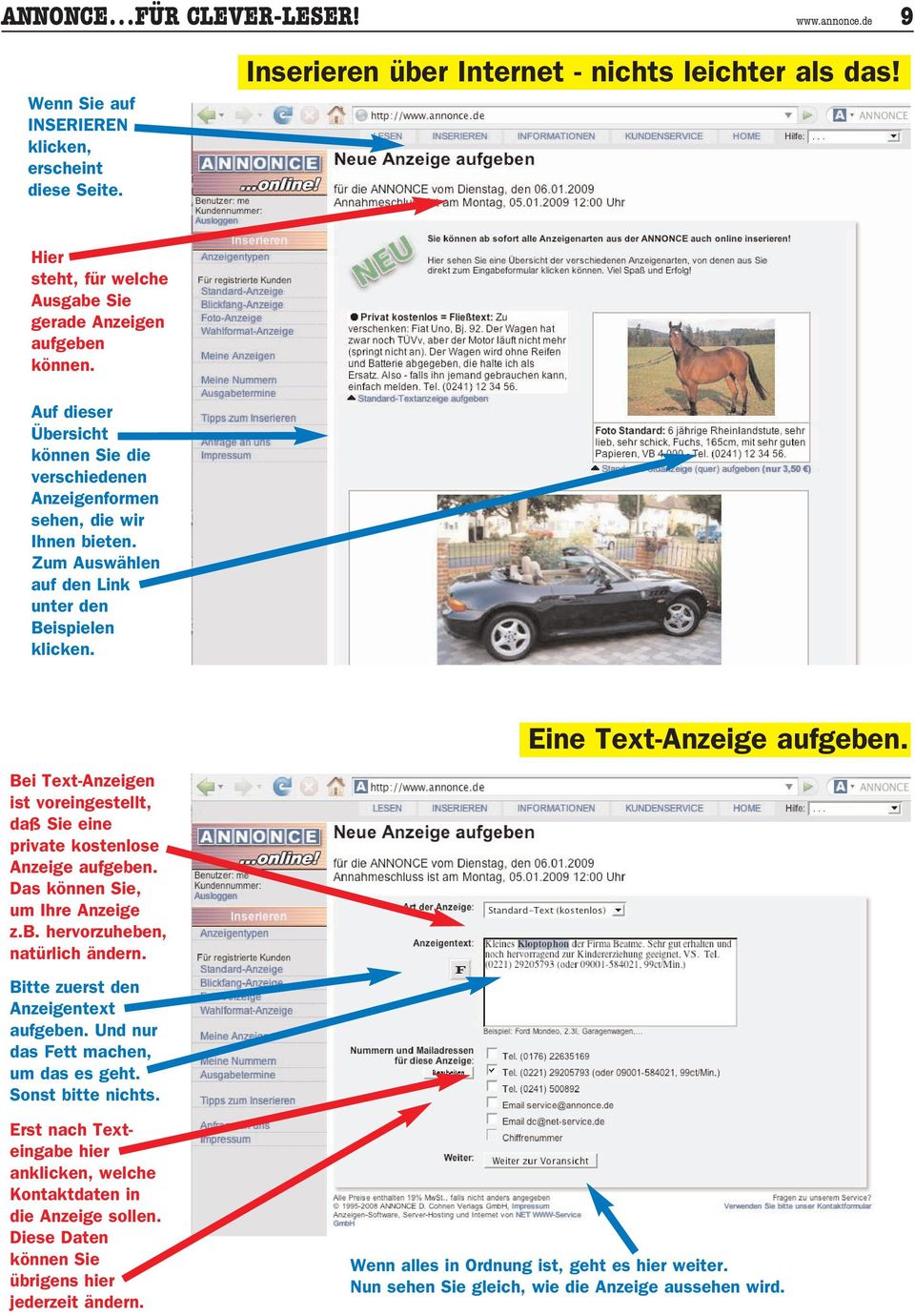 Zum Auswählen auf den Link unter den Beispielen klicken. Eine Text-Anzeige aufgeben. Bei Text-Anzeigen ist voreingestellt, daß Sie eine private kostenlose Anzeige aufgeben.