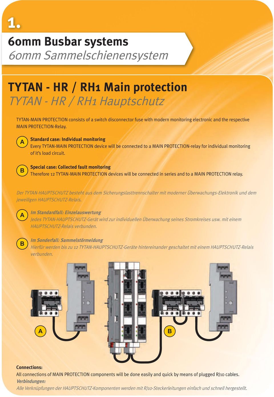 A B Standard case: Individual monitoring Every TYTAN-MAIN PROTECTION device will be connected to a MAIN PROTECTION-relay for individual monitoring of it s load circuit.
