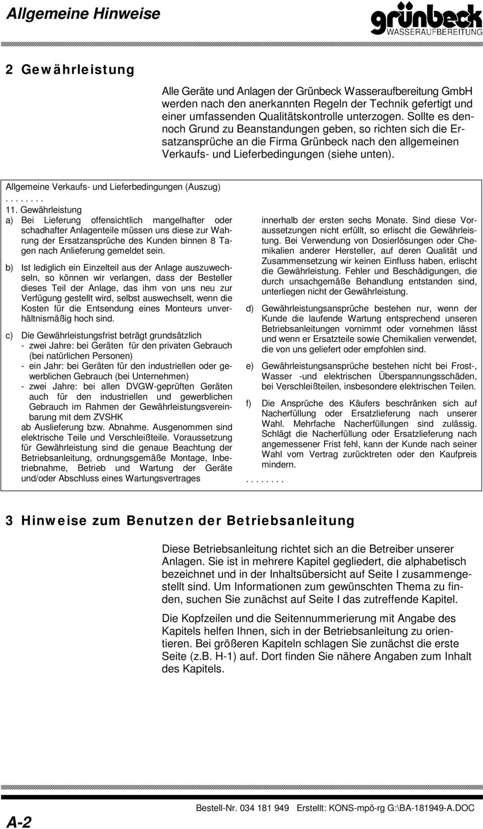 Allgemeine Verkaufs- und Lieferbedingungen (Auszug)........ 11.