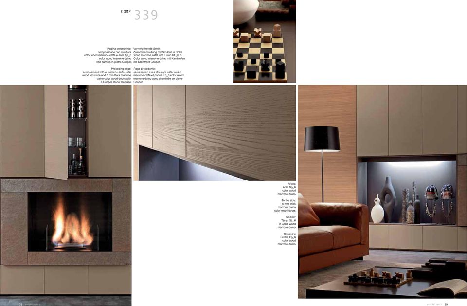 Vorhergehende Seite: Zusammenstellung mit Struktur in Color wood marrone caffè und Türen St._6 in Color wood marrone daino mit Kaminofen mit Steinfront Cooper.
