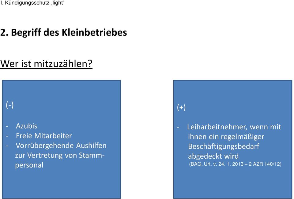 von Stammpersonal (+) - Leiharbeitnehmer, wenn mit ihnen ein regelmäßiger