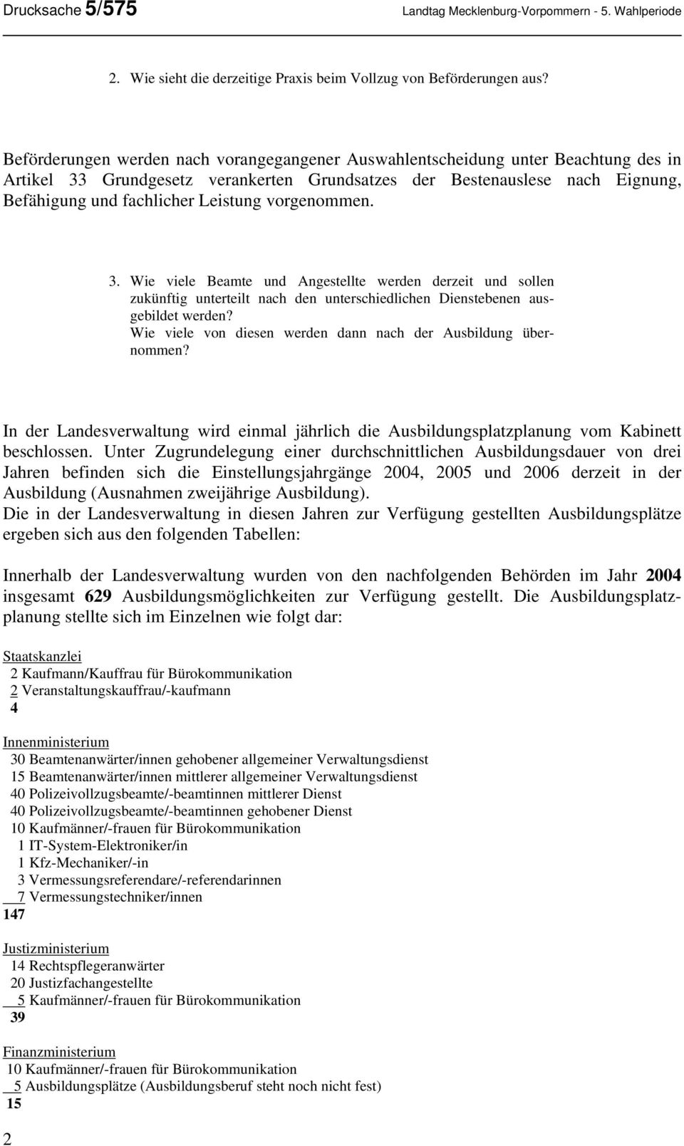 vorgenommen. 3. Wie viele Beamte und Angestellte werden derzeit und sollen zukünftig unterteilt nach den unterschiedlichen Dienstebenen ausgebildet werden?