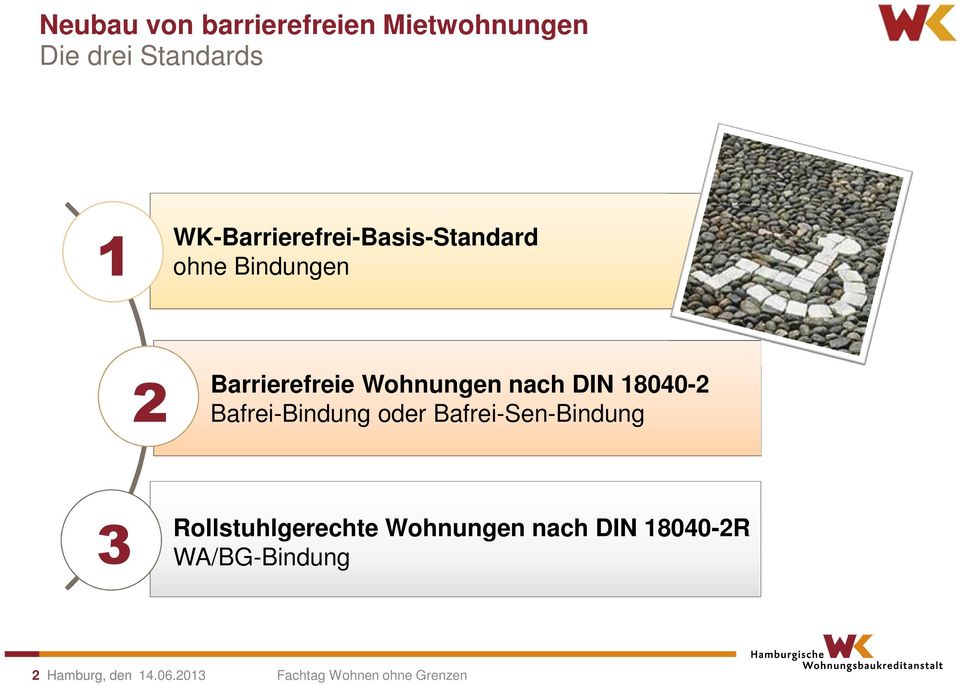 nach DIN 18040-2 Bafrei-Bindung oder Bafrei-Sen-Bindung 3