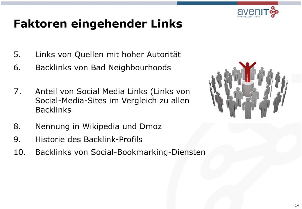 Anteil von Social Media Links (Links von Social-Media-Sites im Vergleich zu