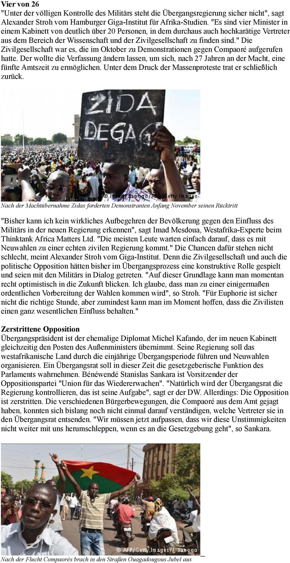 " Die Zivilgesellschaft war es, die im Oktober zu Demonstrationen gegen Compaoré aufgerufen hatte.